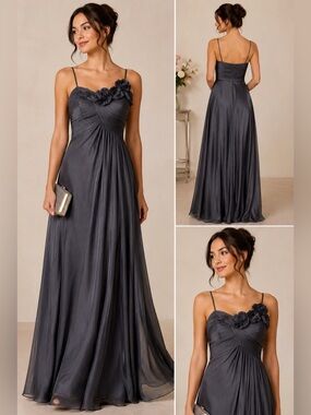 Adrianna Papell Collection Gray Satin Rosette Formal Gown Size 6